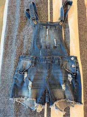 I & M Blue Denim Overall Shorts Sz M